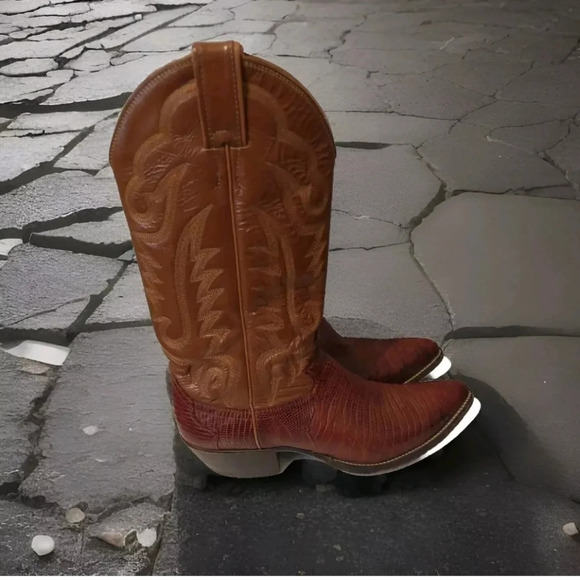 Justin Boots Men's 9B Exotic Lizard Brown Leather Pull-on pointed toe Western - Picture 1 of 6